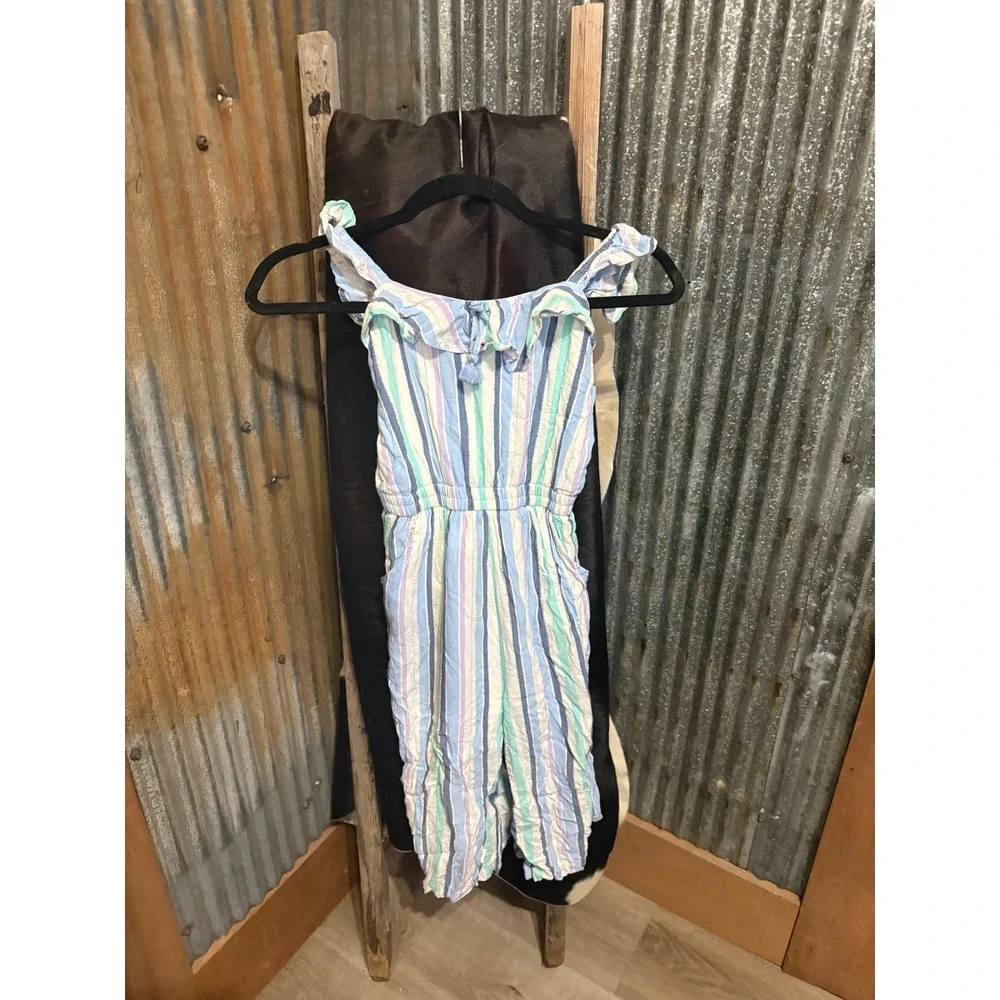 Girls Striped Ruffle Jumpsuit One Piece Summer Outfit Size‎ 7